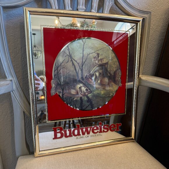 Vintage 1992 Budweiser Advertising Store Display Mirror Crappie Bass Fishing. - Picture 4 of 13